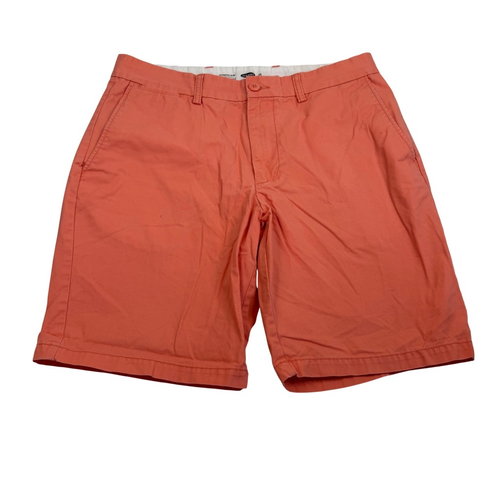 Old Navy Ultimate Slim Chino Shorts Mens 33 Coral Orange Summer Casual Slim Fit